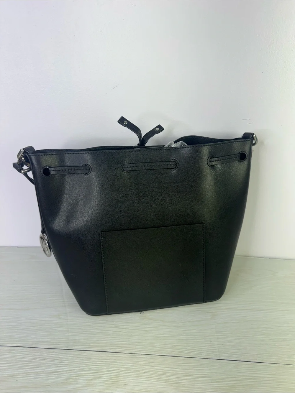 Michael Kors Eden Medium Bucket Shoulder Bag Drawstring Leather Black
